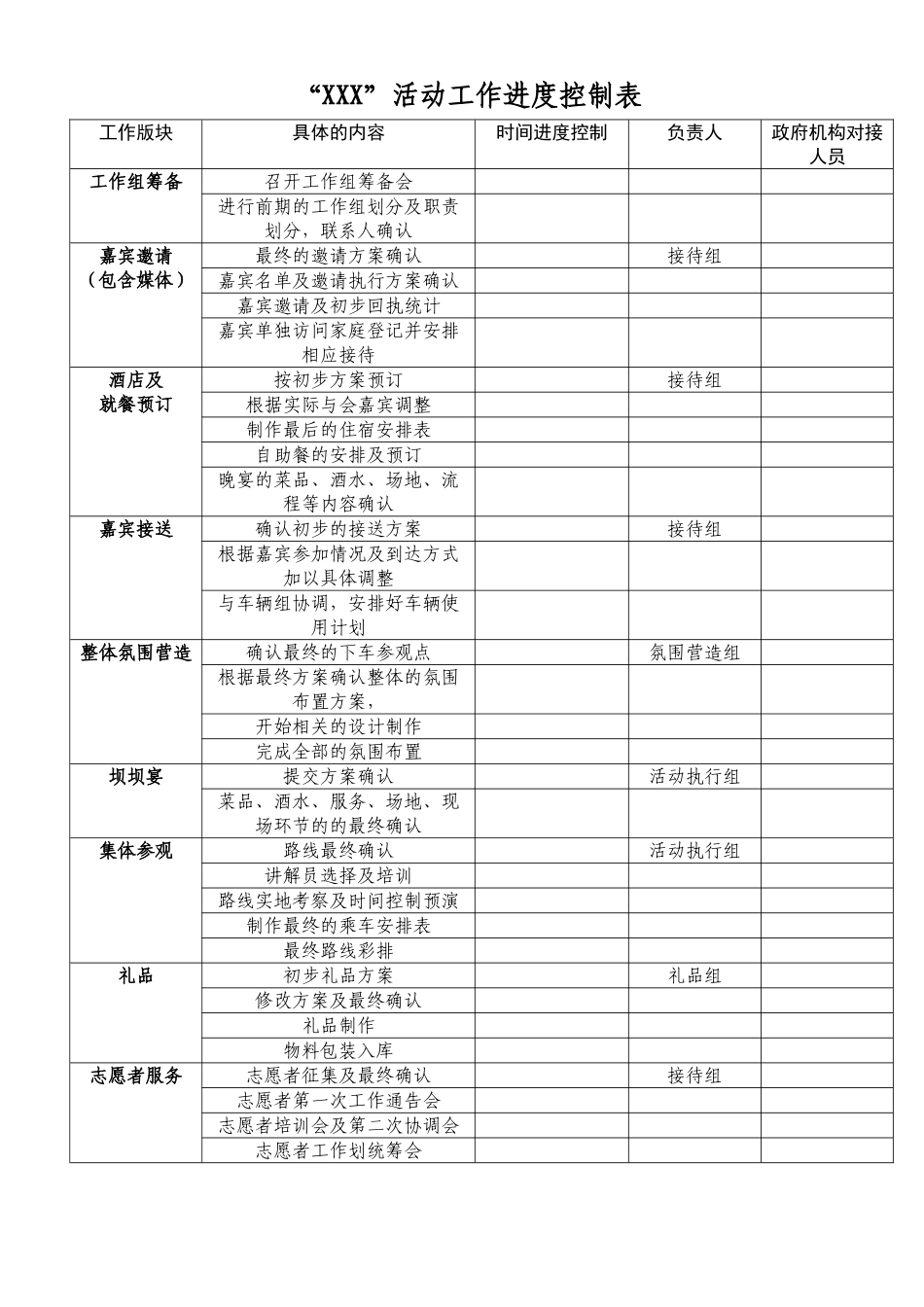 活动前期准备工作的时间进度控制表_第1页