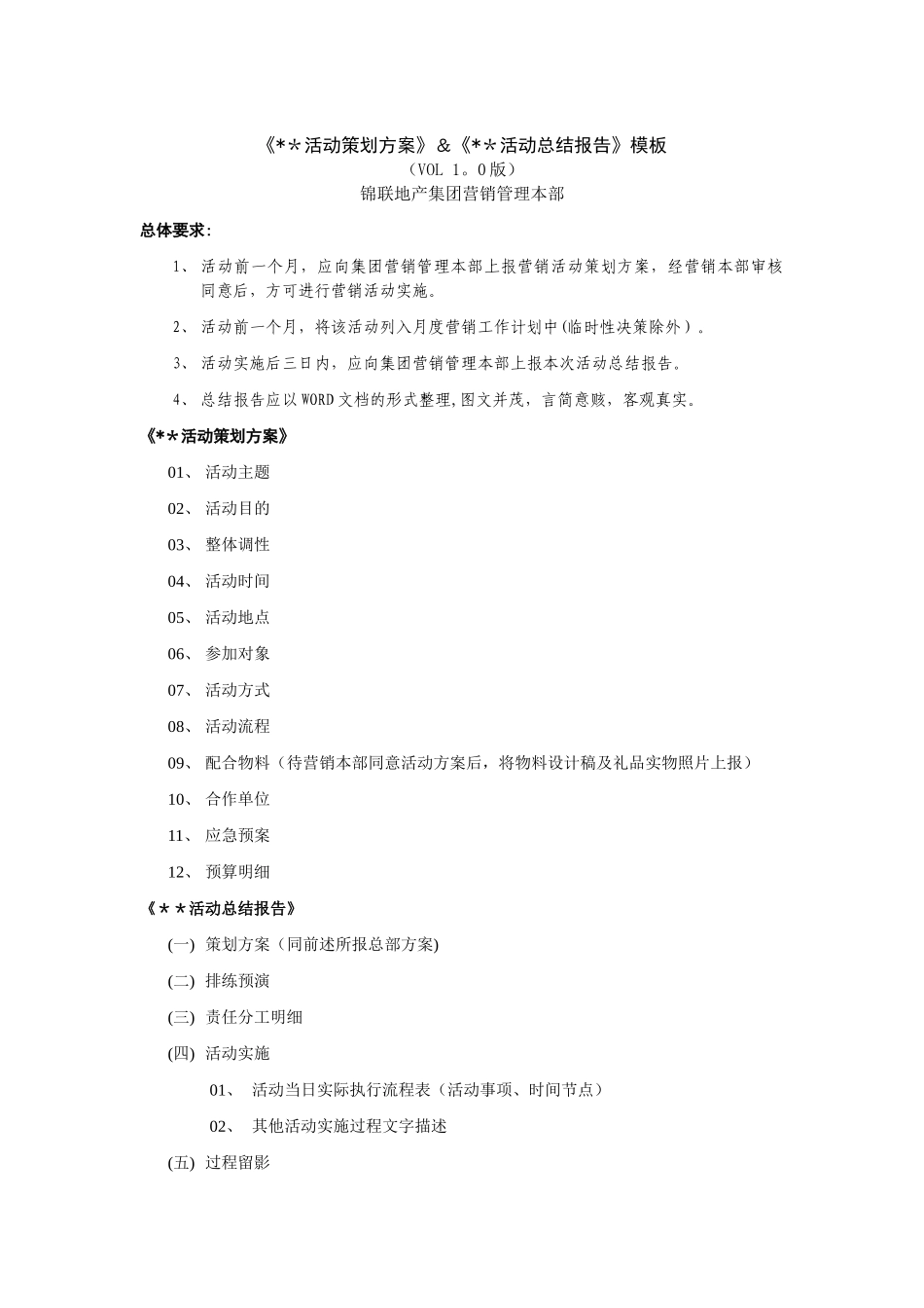 活动策划方案及活动总结报告模板_第1页