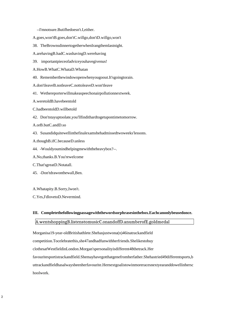上海市文来中学初三上英语期中试卷_第2页
