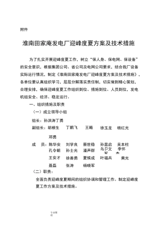 淮南田家庵发电厂迎峰度夏方案和技术措施方案
