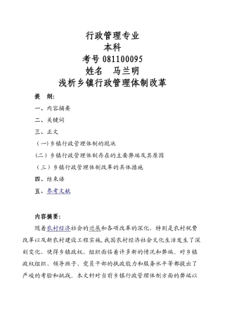 浅析乡镇行政管理体制改革