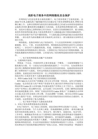 浅析电子商务中的网络隐私安全保护