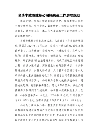 浅谈丰城市城投公司投融资工作发展规划