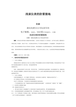浅谈仪表的防雷接地