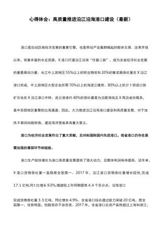 心得体会：高质量推进沿江沿海港口建设