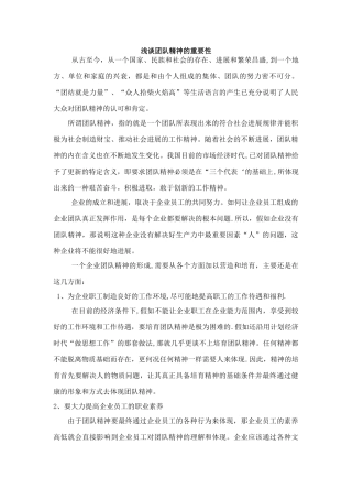 浅谈团队精神的重要性