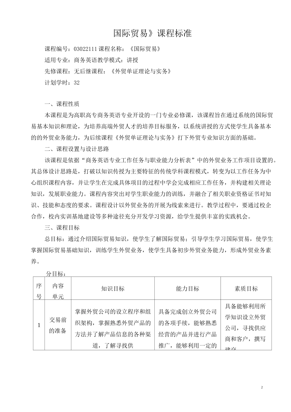 《国际贸易》课程标准_第2页