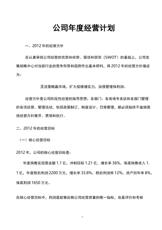 公司年度经营计划