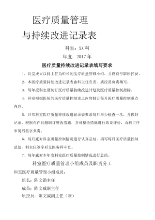 医疗质量管理与持续改进记录表