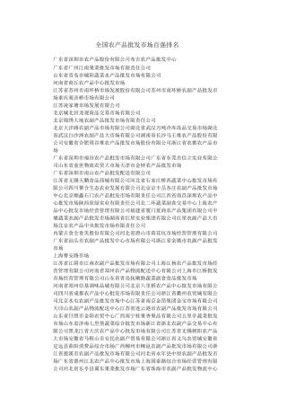 全国农产品批发市场百强排名 