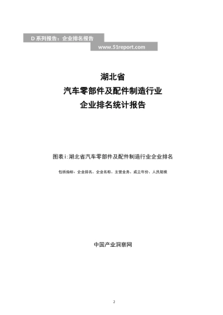 湖北省汽车零部件及配件制造行业企业排名统计报告