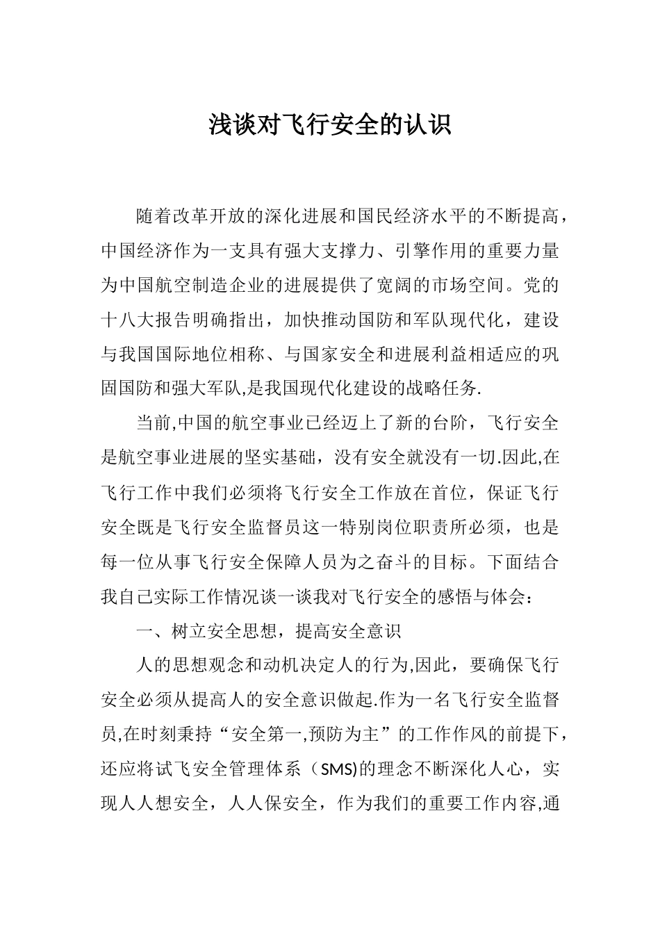 浅谈对飞行安全的认识_第1页