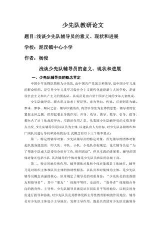 浅谈少先队辅导员的意义、现状和发展