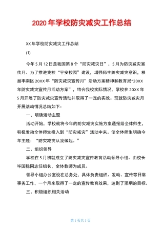 2020年学校防灾减灾工作总结