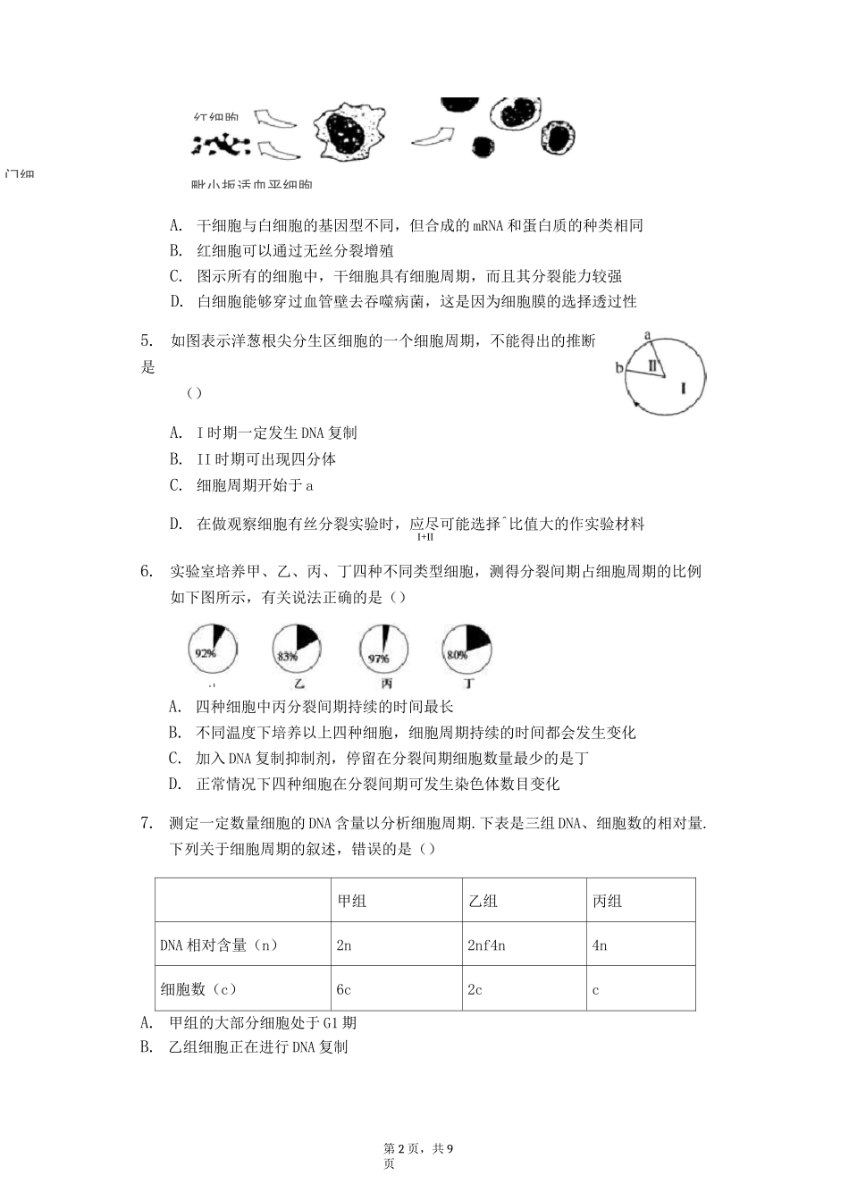 高三生物专项训练试题：细胞的增殖(含答案)_第2页