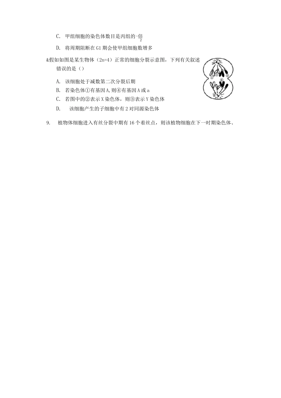 高三生物专项训练试题：细胞的增殖(含答案)_第3页