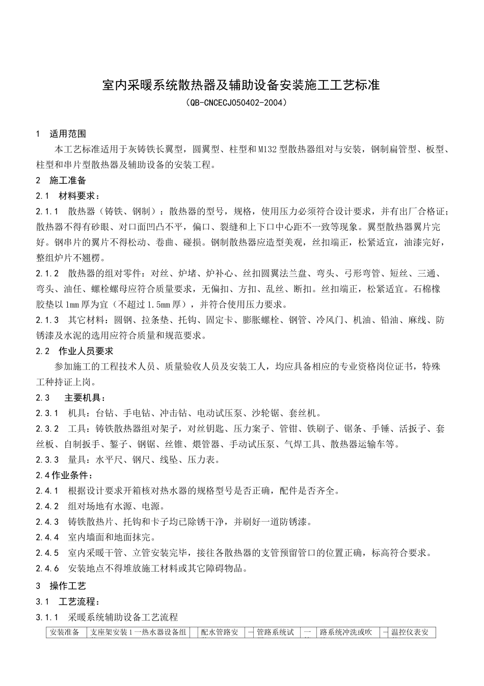 室内采暖系统散热器及辅助设备安装施工工艺标准_第1页