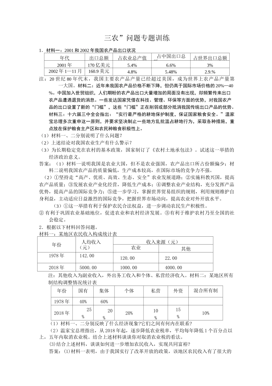 高三政治-高考三农问题专题复习 最新_第1页