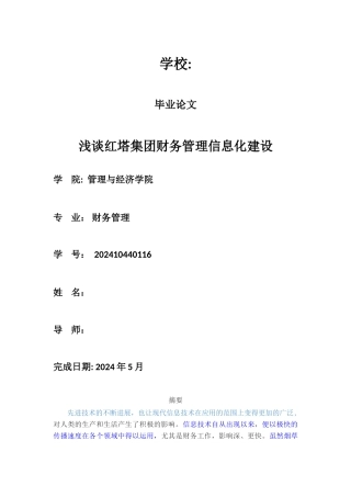 浅谈红塔集团财务管理信息化建设