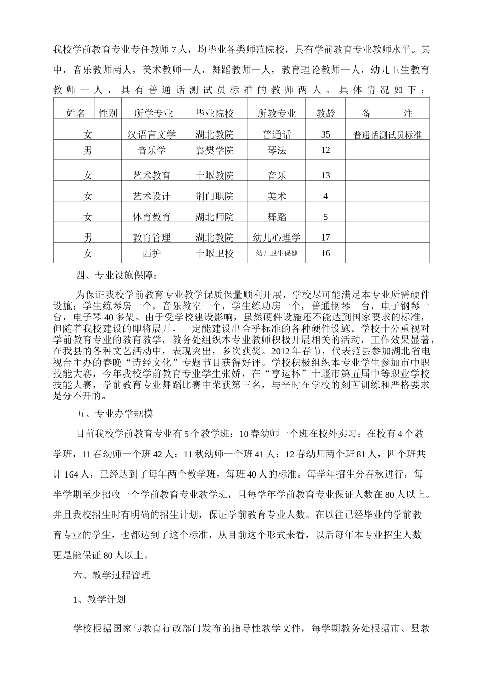 中职学校学前教育专业自评报告_第2页