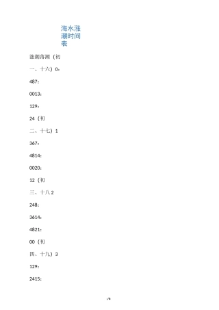海水涨潮时间表