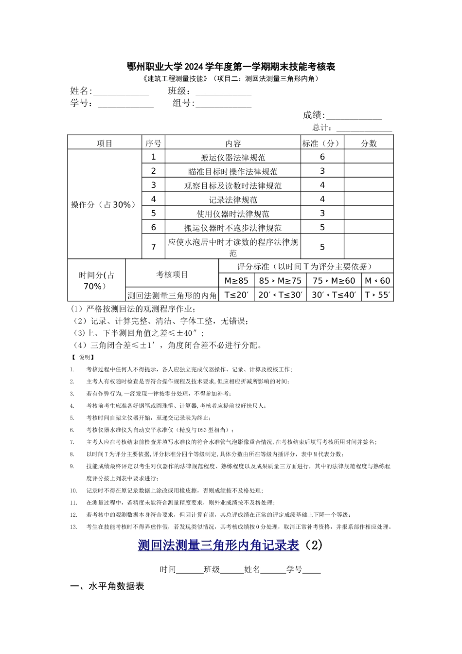 测回法测量三角形内角考核表格_第1页