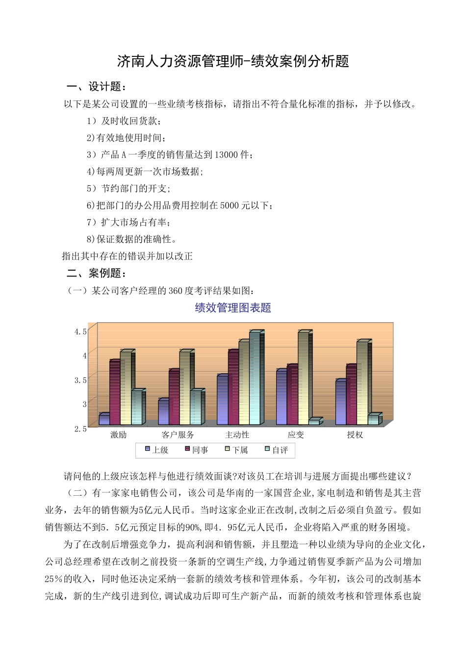 济南人力资源管理师-绩效案例研究分析题_第1页
