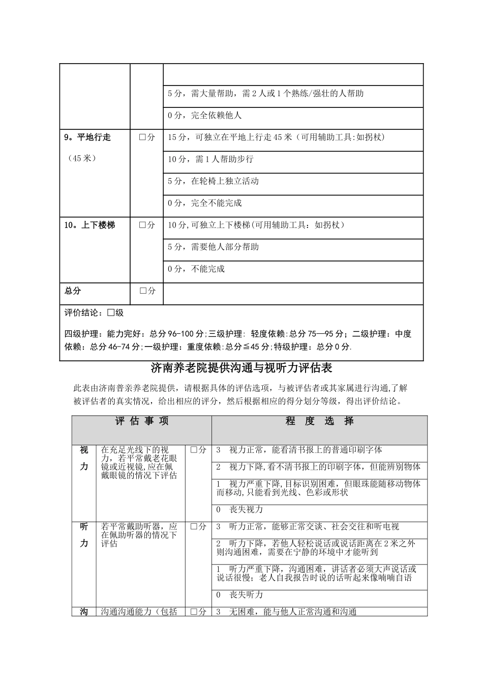济南养老院：老人生活自理能力评估表_第2页