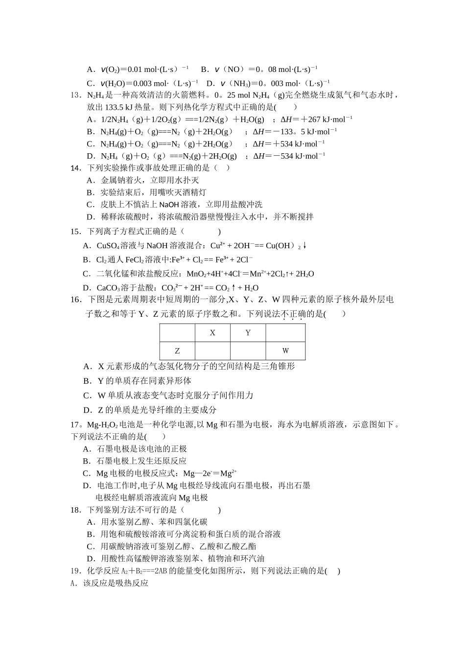 浙江化学学考模拟试卷_第2页