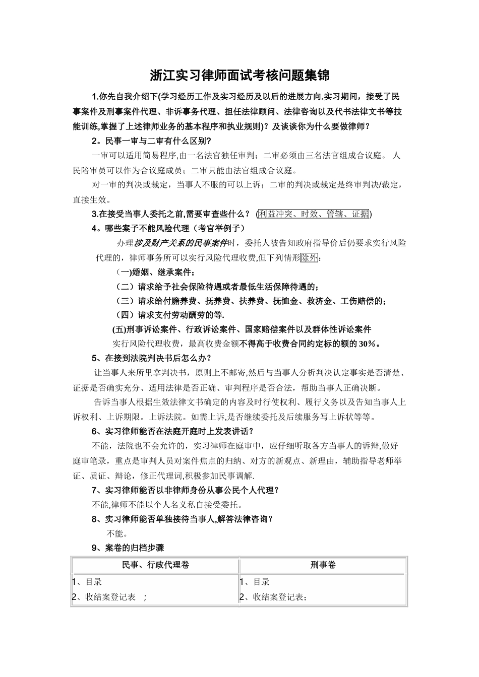 浙江实习律师面试考核问题集锦_第1页