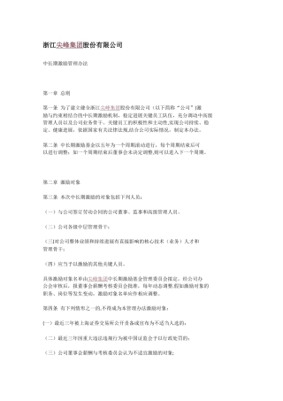 浙江尖峰集团股份有限公司中长期激励管理办法