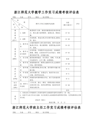 浙江师范大学教学工作实习成绩考核表