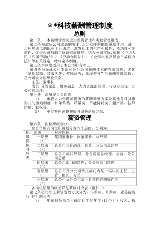 浙江某科技有限公司薪酬管理制度