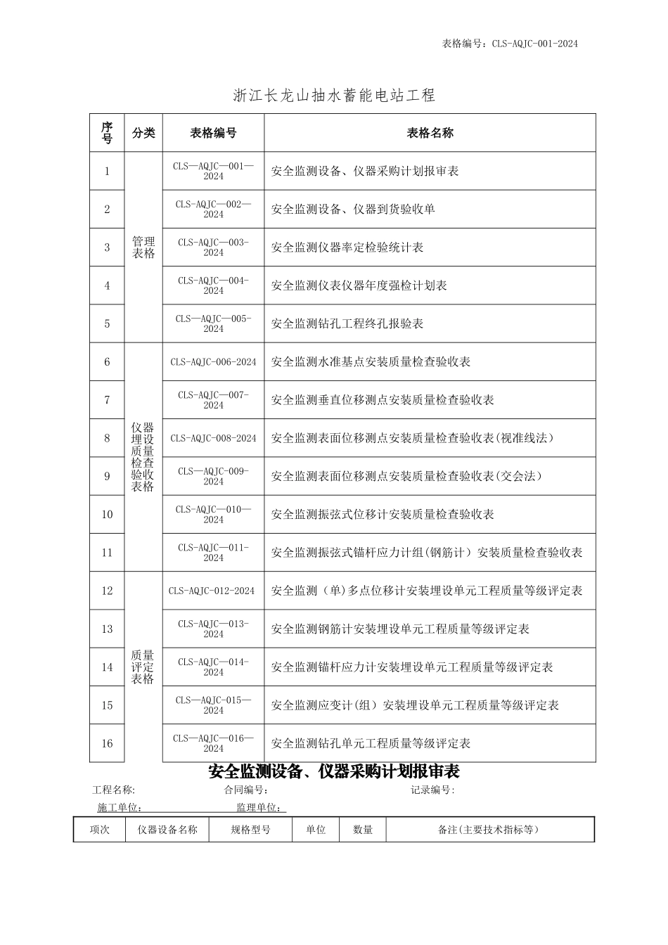 浙江长龙山抽水蓄能电站安全监测表格_第2页