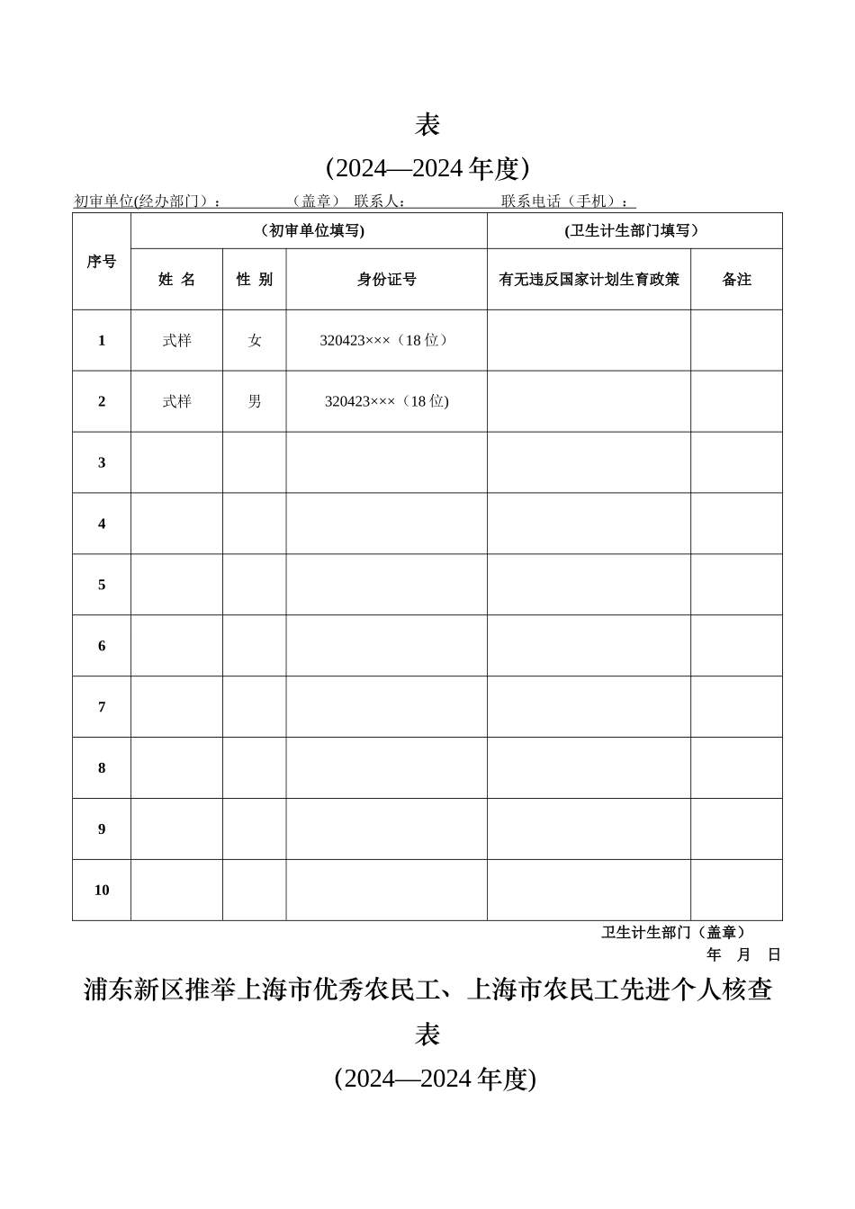浦东新区推荐上海优秀农民工上海农民工先进个人考核表_第2页