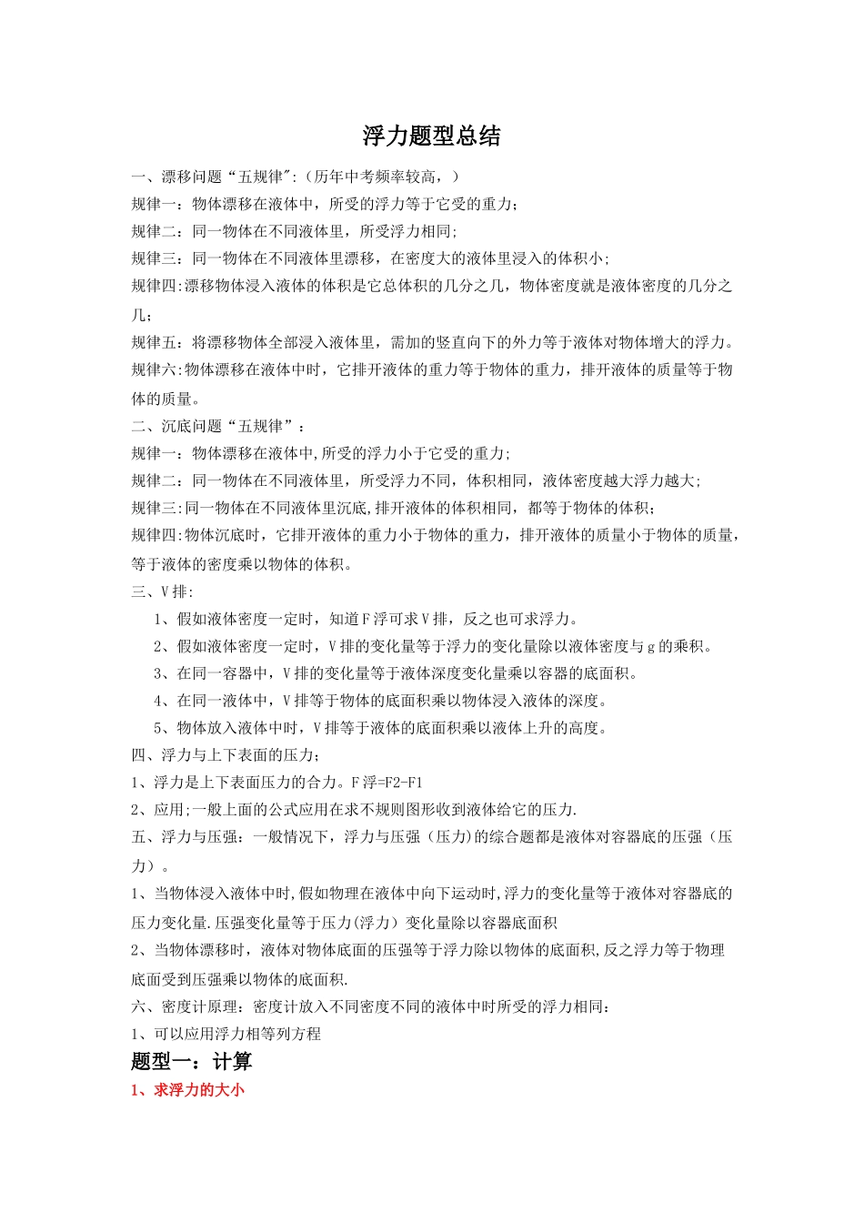 浮力题型总结_第1页