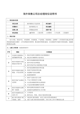 海外销售公司总经理岗位说明书