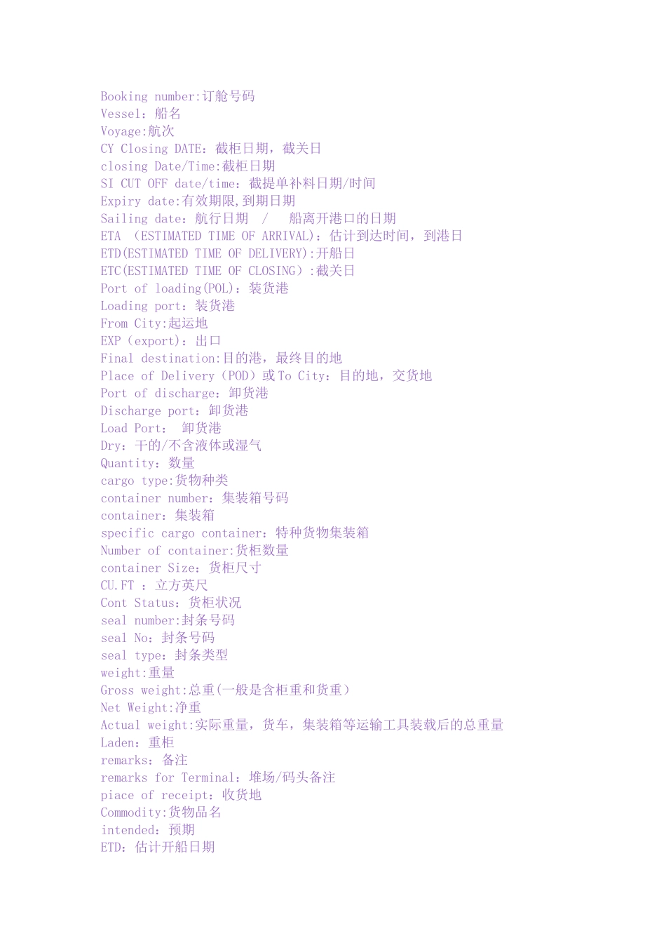 海运常用中英文对照_第1页