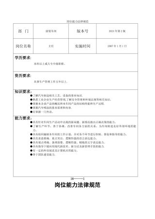 涂装车间岗位描述