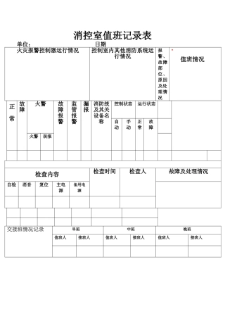 消控室值班记录表