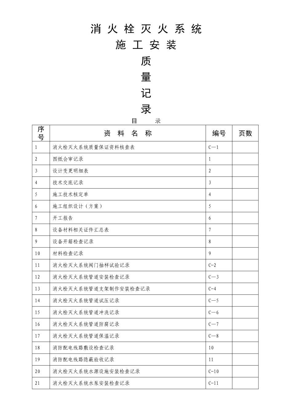 消火栓灭火系统施工安装全程验收记录_第1页