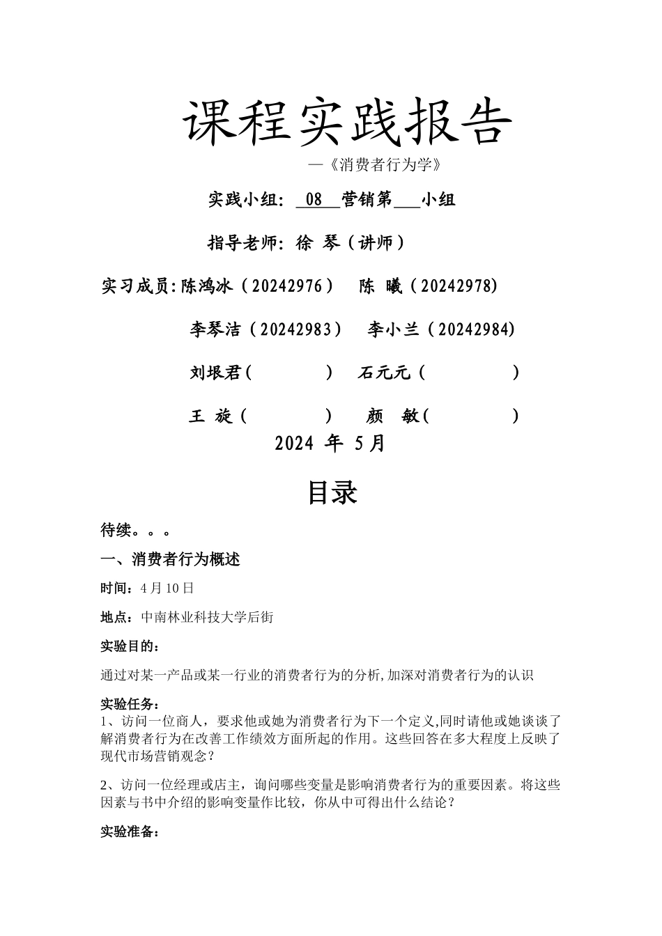 消费者行为学课程实践报告。。_第1页