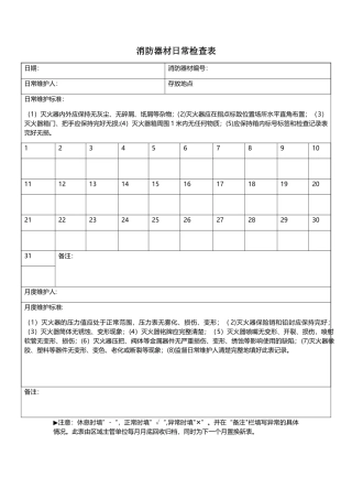 消防器材日常检查表