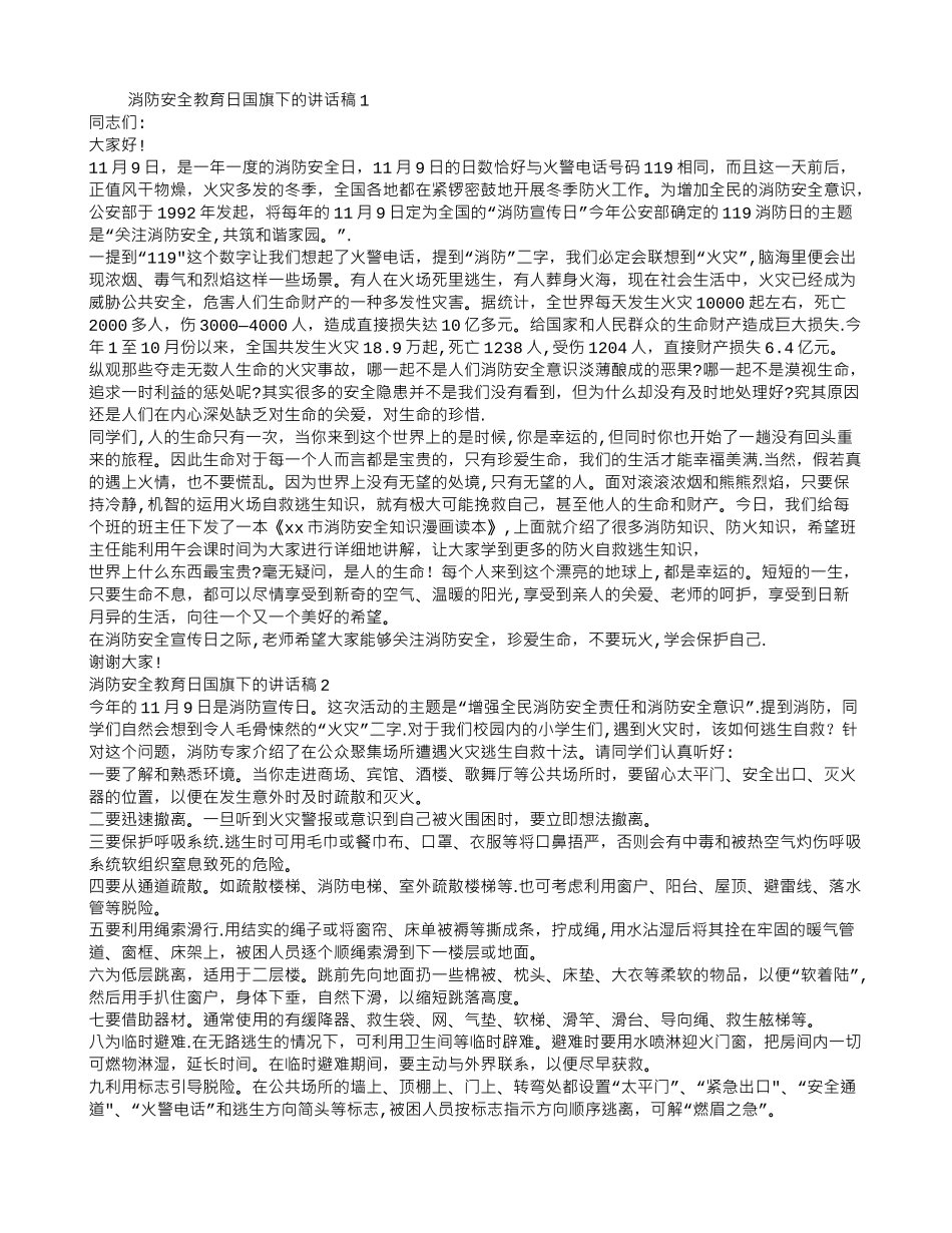 消防安全教育日国旗下的讲话稿10篇_第1页