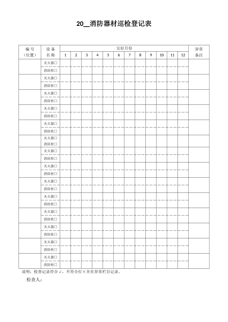 消防安全日巡查记录表及设备检查表[1]_第2页