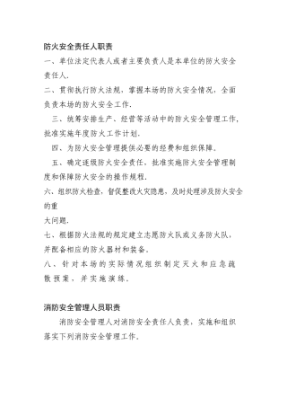 消防安全管理人、责任人职责