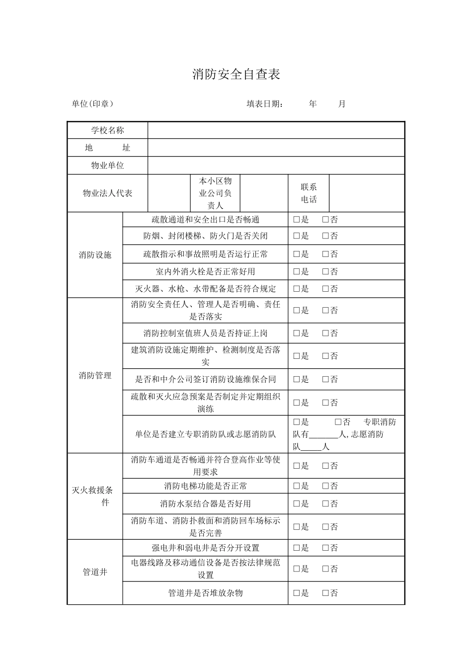消防安全自查表_第1页