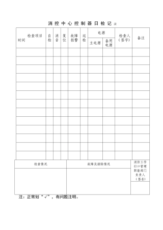 消防控制室有关检查记录表