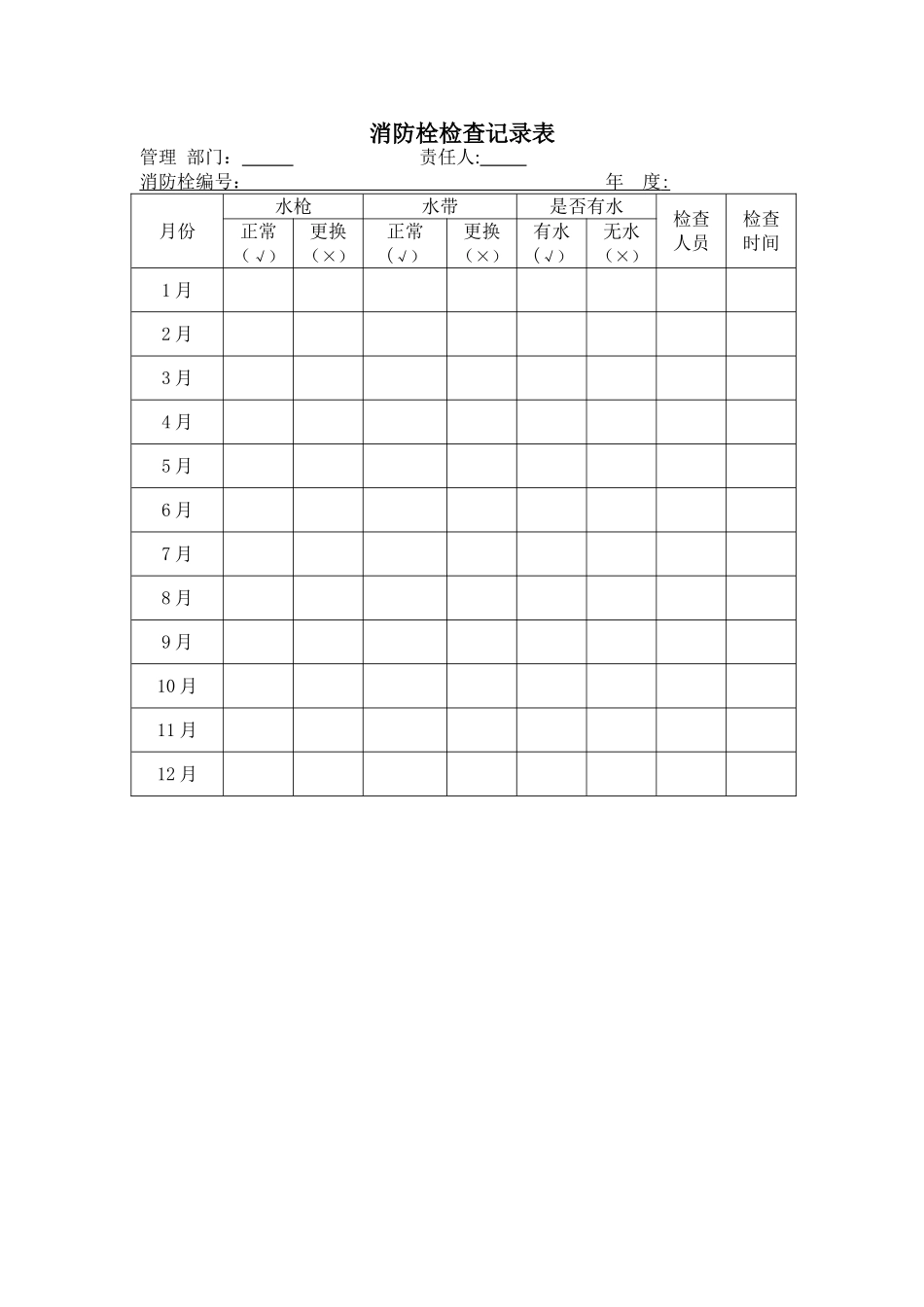 消防栓及灭火器安全检查表格_第1页