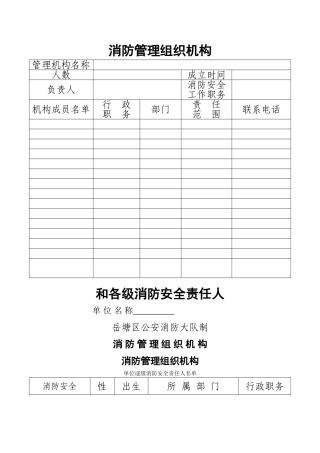 消防管理组织机构和各级消防安全责任人